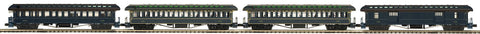 20-62105 - O Scale Premier Baltimore & Ohio 4-Car 64’ Woodsided Passenger Coach Set