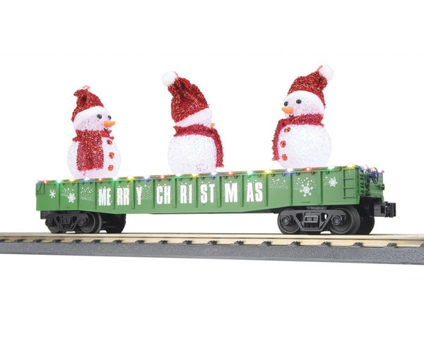 30-72211 - O Gauge Christmas Gondola Car w/LED Christmas Lights & Lighted Snowmen