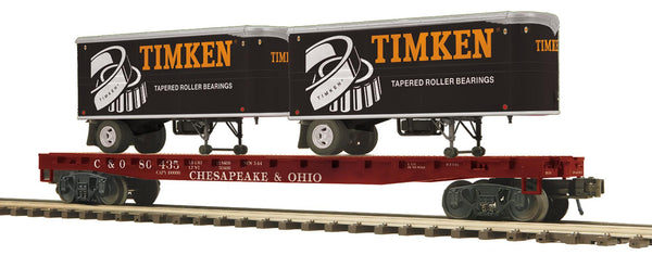 20-95712 - Chesapeake & Ohio O Scale Premier Flat Car w/(2) PUP Trailers