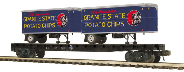 20-95713 - Boston & Maine O Scale Premier Flat Car w/(2) PUP Trailers