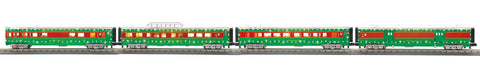 30-68286 - O Gauge RailKing Christmas 4-Car 60’ Streamlined Passenger Set w/LED Lights