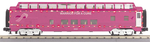 30-68297 - O Gauge RailKing Cancer Awareness 60’ Streamlined Full-Length Vista Dome Car w/LED Lights