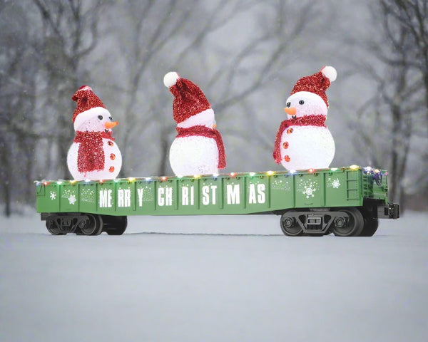 30-72211 - O Gauge Christmas Gondola Car w/LED Christmas Lights & Lighted Snowmen