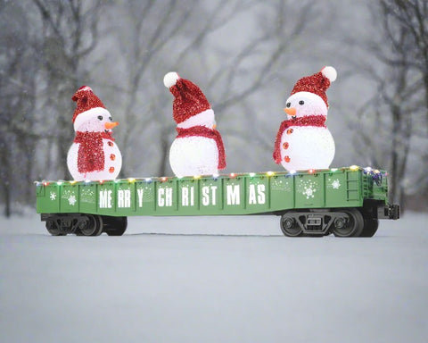 30-72211 - O Gauge Christmas Gondola Car w/LED Christmas Lights & Lighted Snowmen