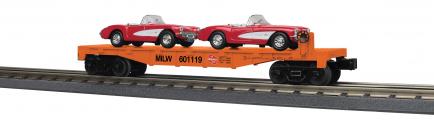 30-76875 - Milwaukee Road Flat Car w/(2) ‘57 Chevy Corvettes (Red)