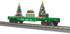 30-76923 - Christmas 2024 Green Flat Car w/Lighted Christmas Trees