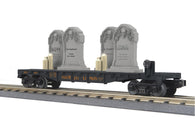 30-76927 - O Gauge RailKing Halloween Flat Car w/Headstones & Flickering Lighted Candles