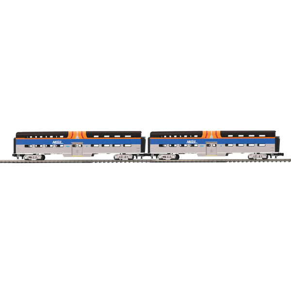 3001667 - O PREMIER 70' BI-LEVEL GALLERY CAR 2 PACK INCLUDES: METRA (NEW IMAGE) #7661 , #7664 (SILVER/BLUE/ORANGE/BLACK) - 3RL