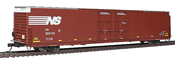 920-102106 - 86' Pullman-Standard Double-Door Hi-Cube Boxcar - Ready to Run -- Norfolk Southern #656792 (Boxcar Red, NS Logo, yellow Conspicuity Marks)