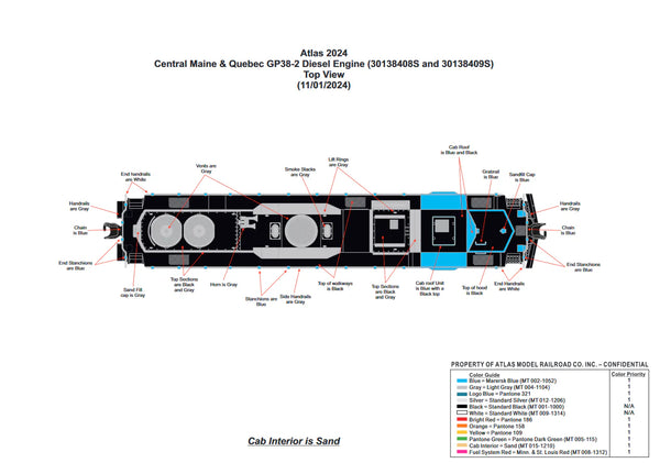 30138409S - Central Maine & Quebec GP38-3 Cab # 3816 ( 3-Rail )