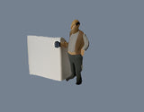 Figurine of a person holding a coffee cup in sunny park
