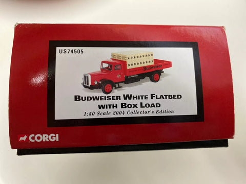 us74505 - Corgi Budweiser White Truck Flatbed w Box Load